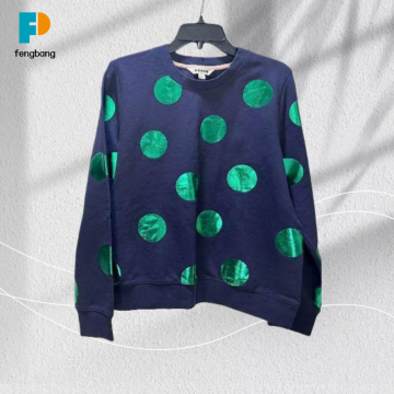 Dark Green Gold Foil Patterned Navy Sweater