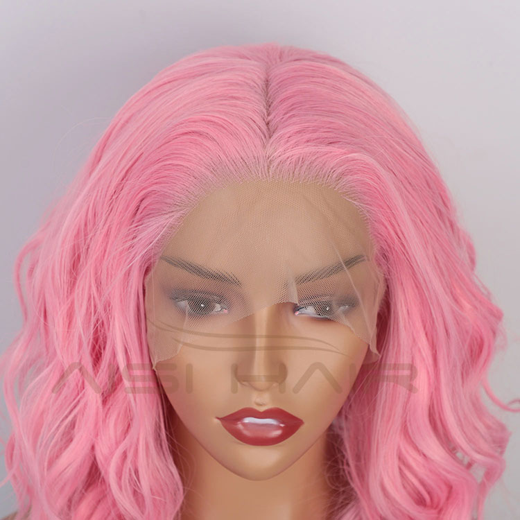 Aisi Hair Wholesale Medium Long Body Wavy Pink Wig Long Wavy Swiss Lace Wig Synthetic Lace Frontal Hair Wigs For Black Women