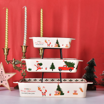 クリスマス卸売3ピースセラミックベーキングトレイ耐熱皿