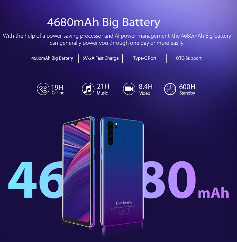 Global Version Blackview A80 Pro Octa Core 4GB+64GB Mobile Phone 6.49' Waterdrop 4680mAh 4G Celular Android Smartphone