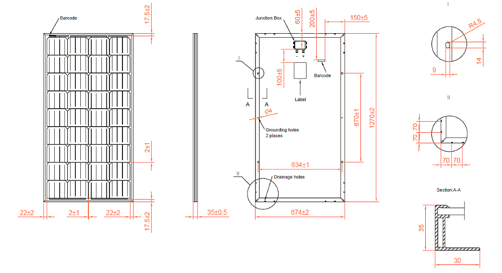 130W solar panel parts energy