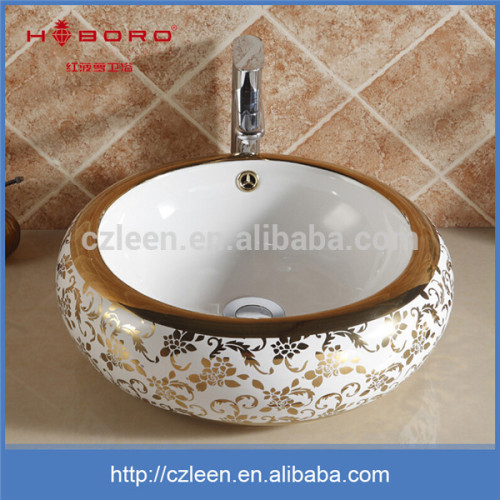 2015 China ceramic bathroom luxury golden art countertop sink