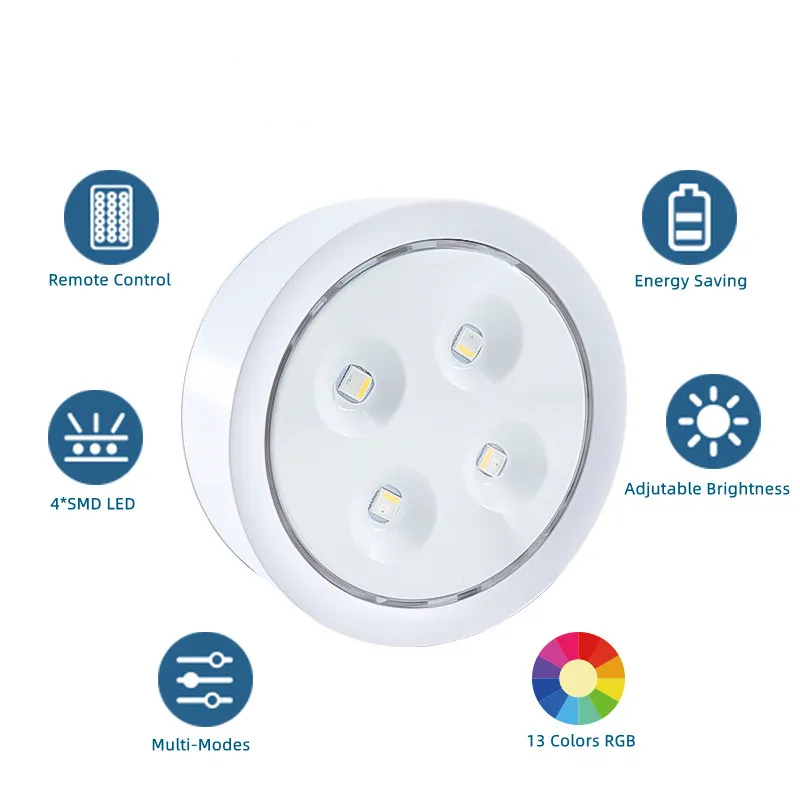 Dimmable Wireless RGB Puck Light for Stylish Home Decor