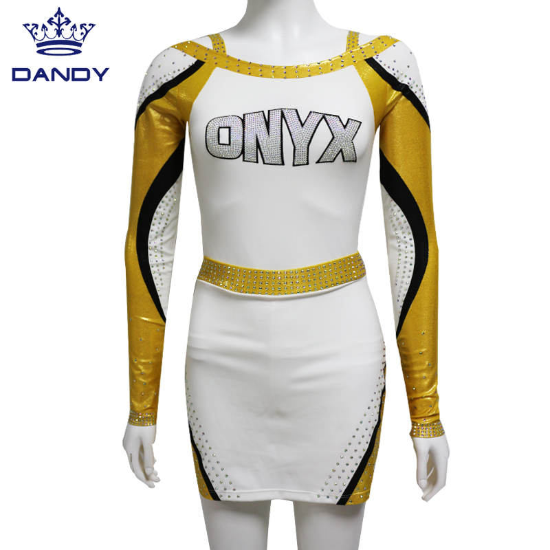 Divise da cheerleader gialle e bianche personalizzate