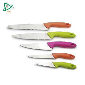Couteau de cuisine de revêtement de couleur de poignée de 6pcs PP