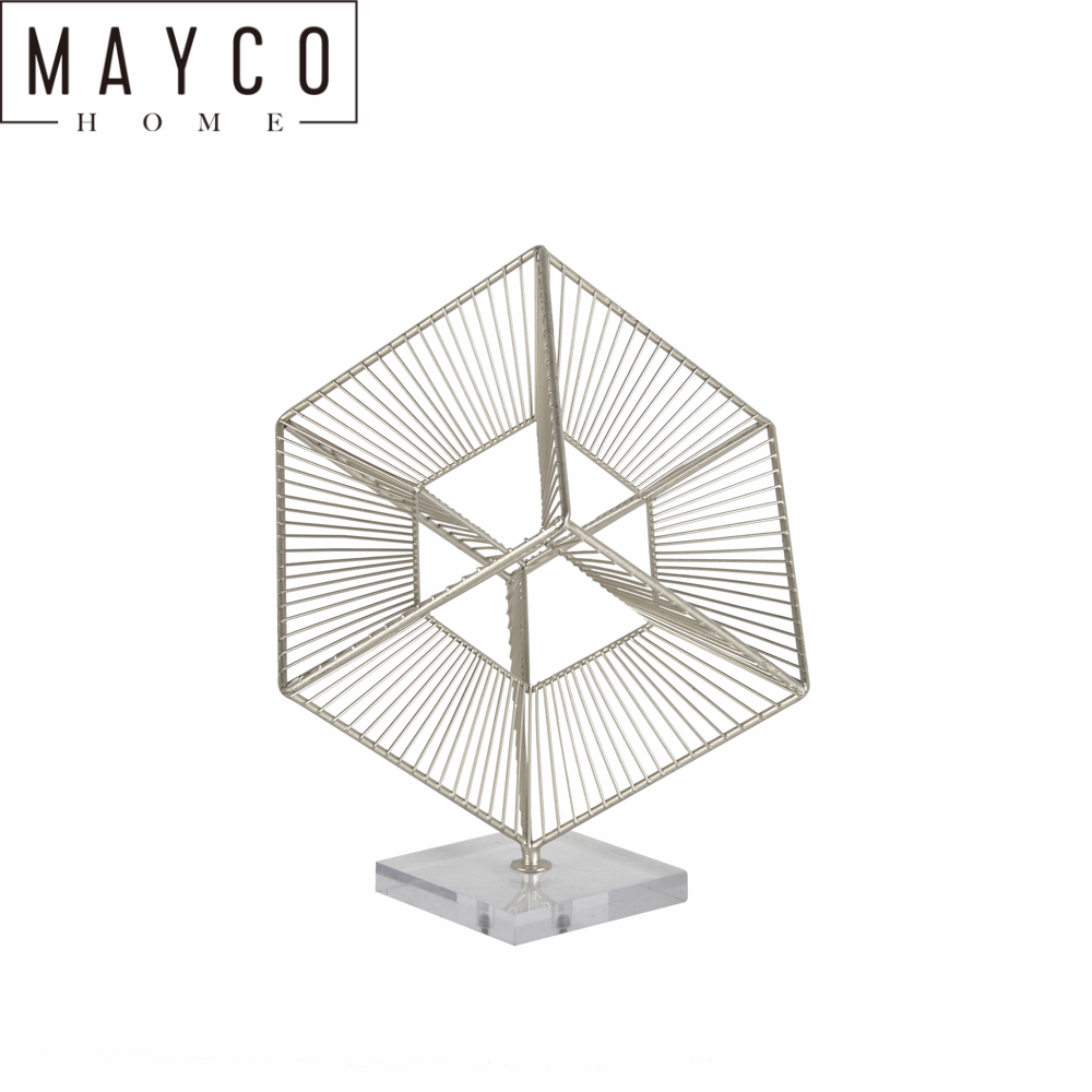 Mayco Modern Wedding Interior Decoration Metal Tabletop Three Dimensional Cube Art Sculpture with Acrylic Base