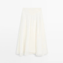 Women's simple and elegant low waist wide swing mid length skirt