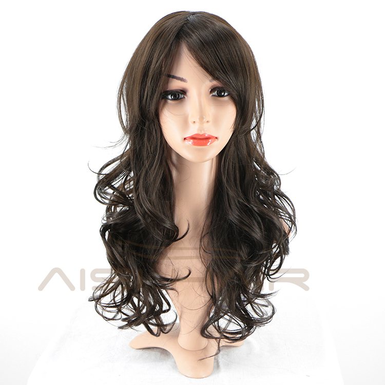 Aisi Hair Top Quality Synthetic Long Wavy Black Brown Wig Body Wave Heat Resistant Hair Wigs For Black White Women