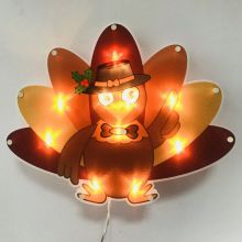 UL Listed 15.7\" Harvest Turkey Window Decor with Lights for Thanksgiving