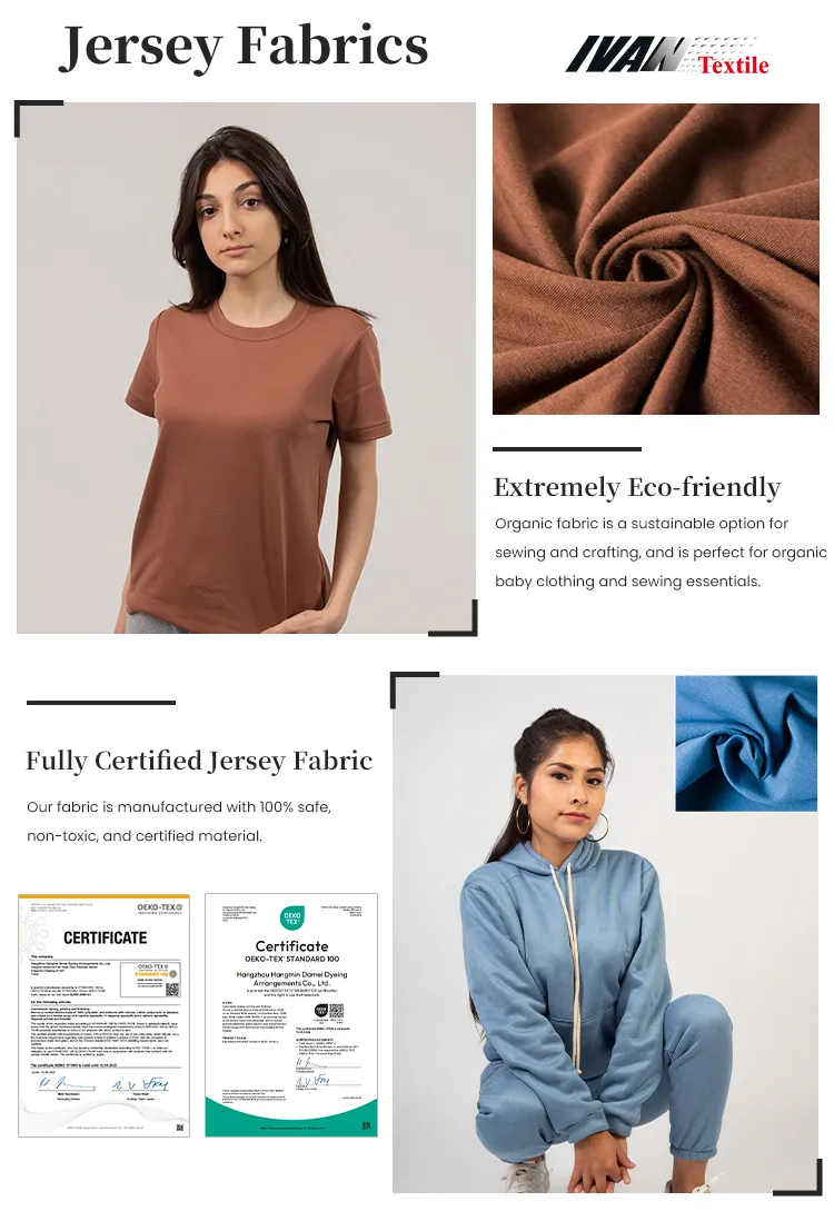 Tecidos de jersey simples tingidos lisos 95% algodão 5% spandex