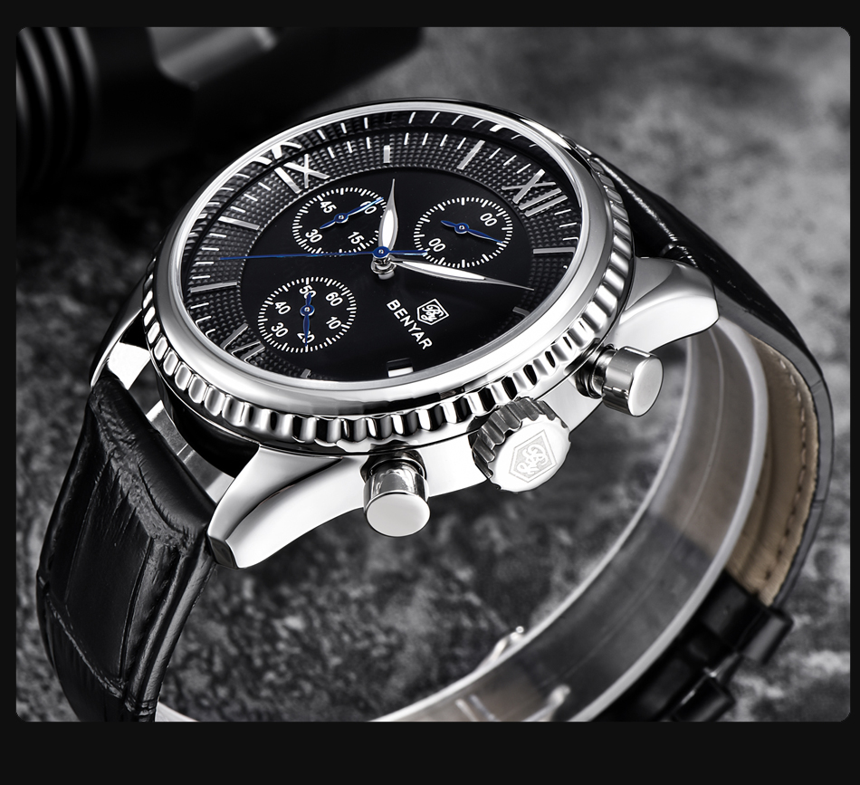 Top Luxury Brand Benyar watches mens wristwatch Fashion Sports Quartz Waterproof Leather Men Business Watch Relogio Masculino