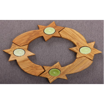 Olive Wood Candle Holder Wreath Set Of 4