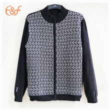 Full Zip Cardigan Turtleneck Jacquard Sweater