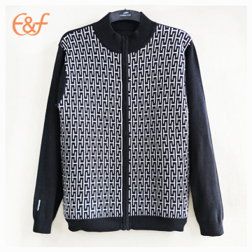 Full Zip Cardigan Turtleneck Jacquard Sweater