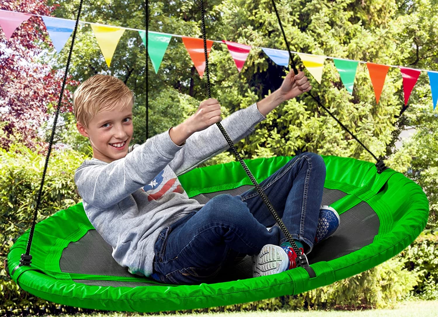 Outdoor Spinner Saucer Tree Swing Round Circular Flying Saucer w/ Rope Straps