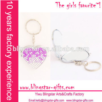 purple beaded heart shaped keychain mirror