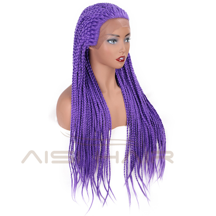Aisi Hair Synthetic Lace Front Braided Long Wigs Heat Resistant Fiber Purple Lace Front Braids Wigs for African Amerian