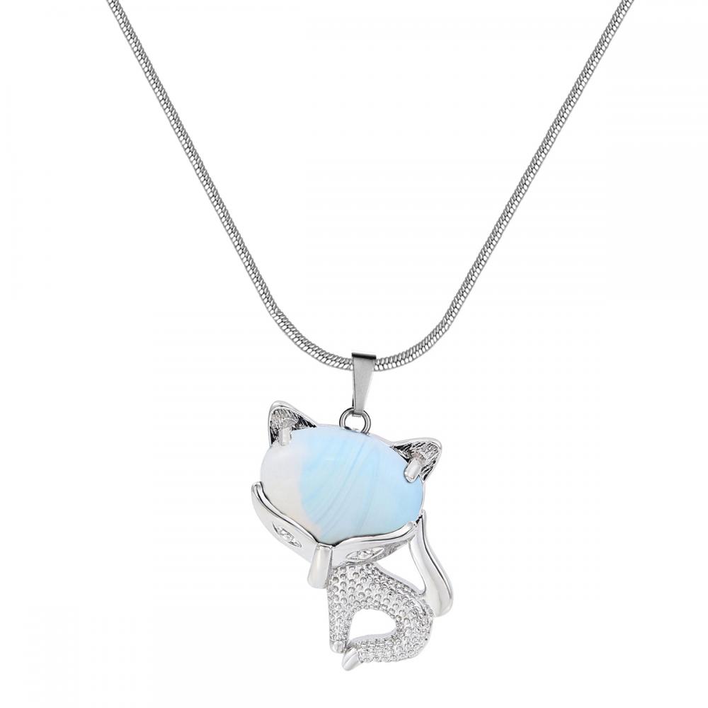 Opalite Luck Fox Collier For Women Men Healing Energy Crystal Amulet Animal Pendant Gemstone Jewelry Cadeaux