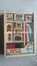 wooden animal stamp set,wooden box packed diy stamp set