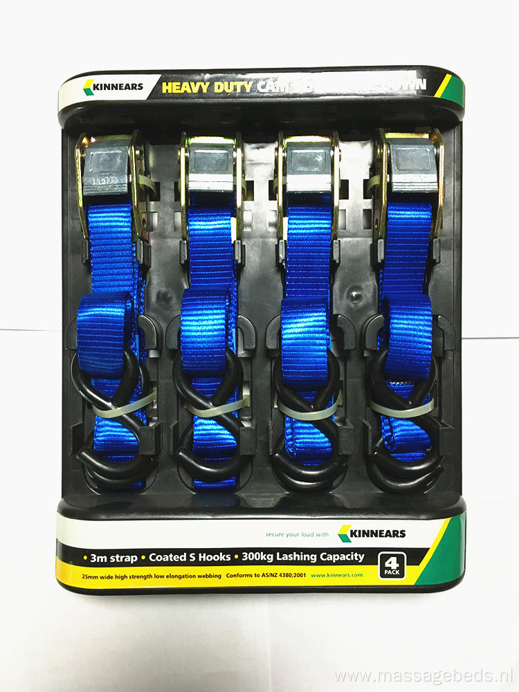 25mm Packaged Ratchet Tie Down Blue Lashing Strap with 680KGS