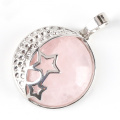 Natural Gemstone Crescent Moon Silver Stars Pendant