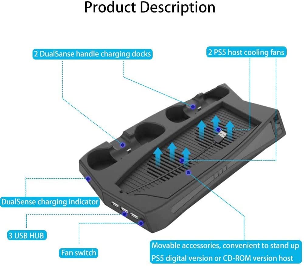 PS5 Vertical Stand Cooling Fan charging dock