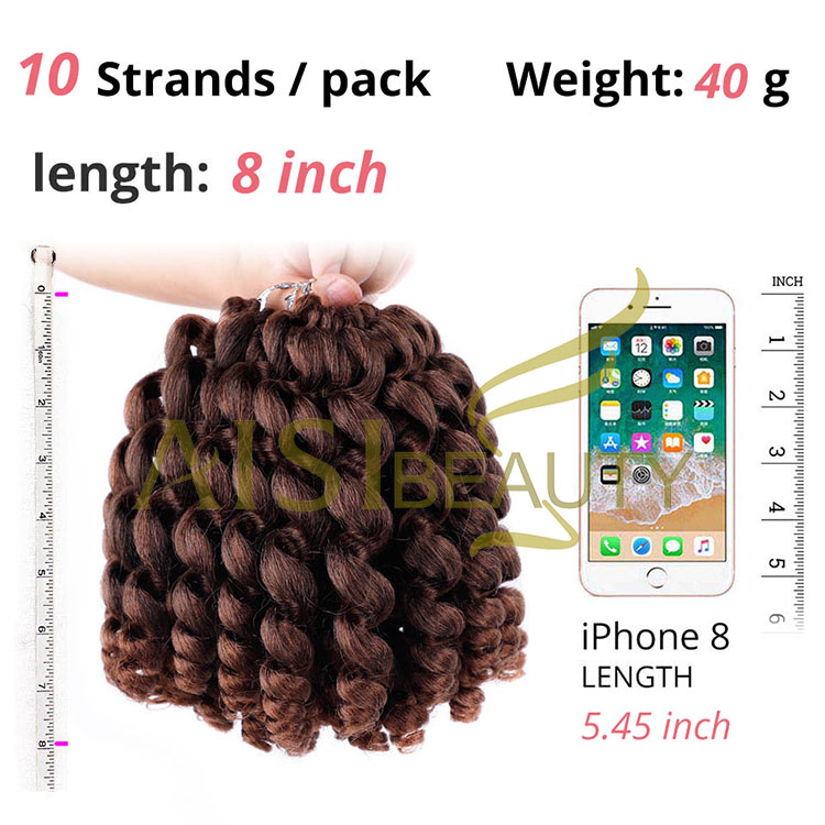 Aisi Beauty 8 Inch Multi Color Jumpy Wand Curly Crochet Braids Jamaican Bounce Synthetic Crochet Braiding Hair Extension