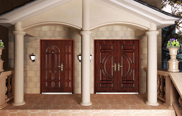 Steel Wooden Design Green Wood Lacquer Armored Double Door Villa Entrance Iron Door Security Doors Swing Graphic Design Exterior