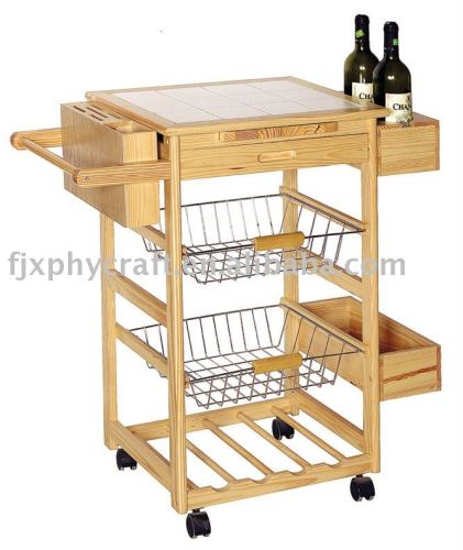 wooden restaurant hand trolley