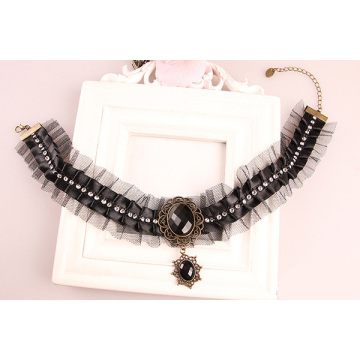 Collar de diamantes Vintage cinta redes hilo Necklet