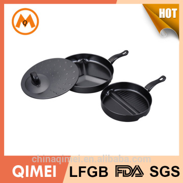 3pcs carbon steel fry pan with divisions