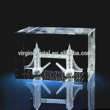 Wholesale 3d laser engraved famous building crystal cube for tourist souvenir gift