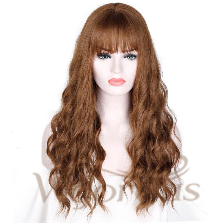 Vigorous Wholesale Price Long Body Wave With Bangs Yama Brown Cosplay 8 Colors In Stock For Black Women Synthetic Hair Wigs