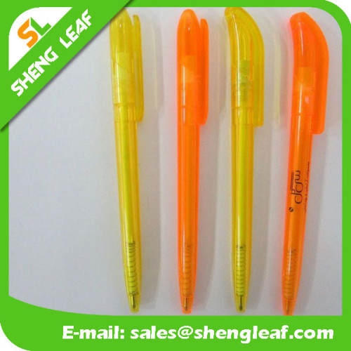 Slim plastic pen yellow orange color pen with company logo silk printing