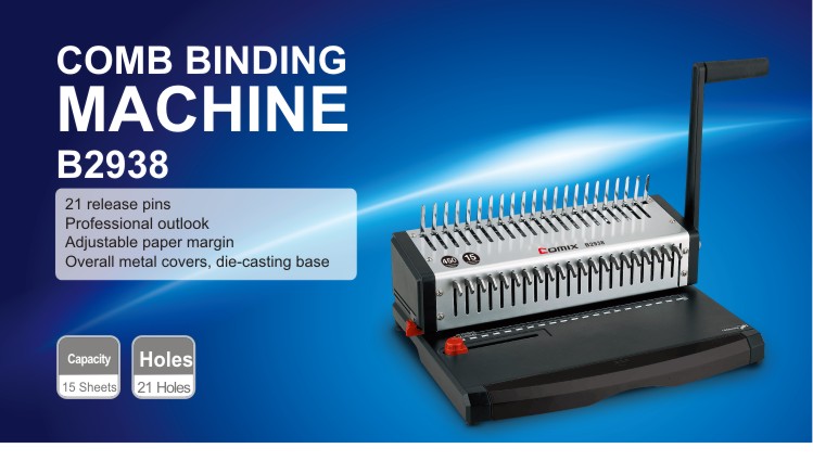 Comb Binding Machine with release pins,15 sheets, 21holes