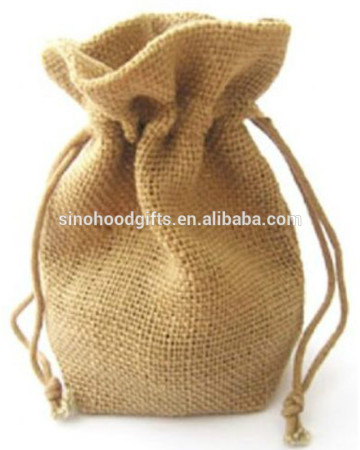 Stylish printable drawstring gift jute hessian bag wholesale