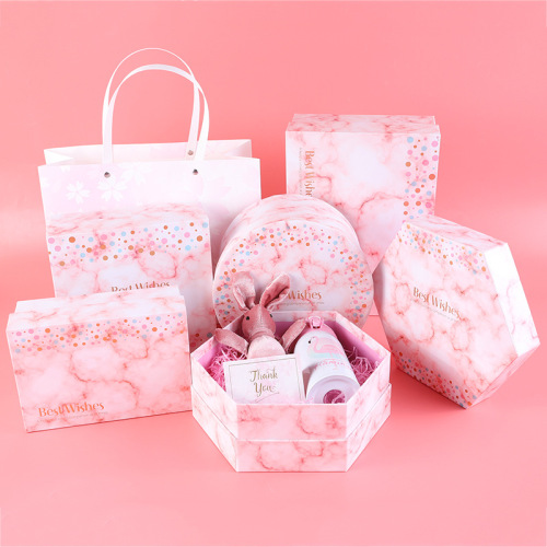 Pink Marble Wedding Gift Packaging Custom Hexagon Box