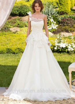 white elegant spaghetti strap lace gown wedding dresses with butterflies