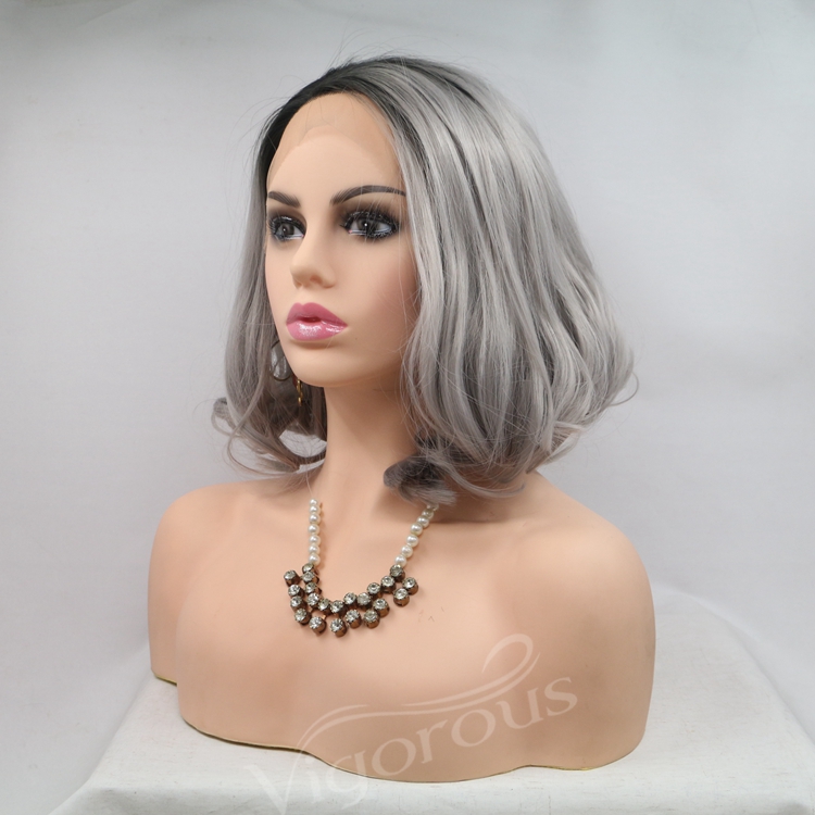 Vigorous ombre short bob premium high quality straight wholesale black women synthetic hair wigs with lace front