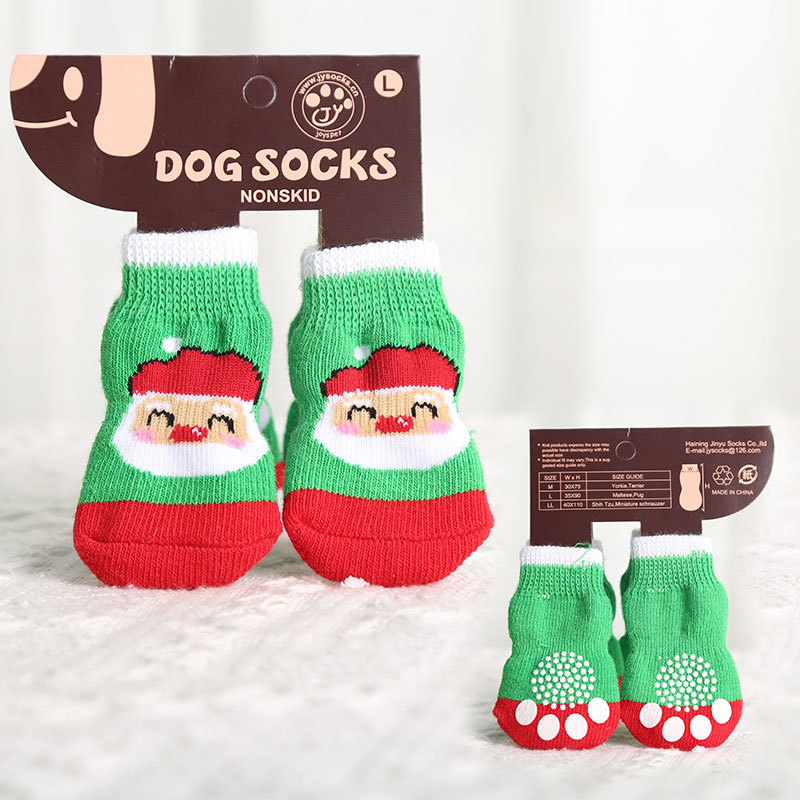 Santa Socks Pet Dogs Cats Small and Medium-sized Dogs Fall and Winter Warmth Elastic Shoes Accessories Supplies