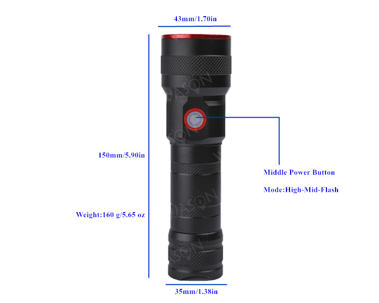 Top Grade Tactical 300 Meters Long Range 26650/18650 Handy Strong Light Aluminium Alloy Led Flashlight