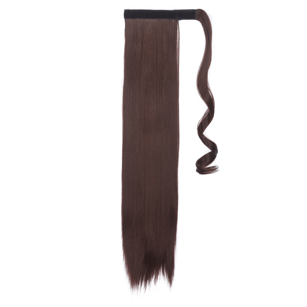 Factory wholesale synthetic 26" 66cm wrap around ponytail pony tails straight instant wrap extensions yaki ponytail hair