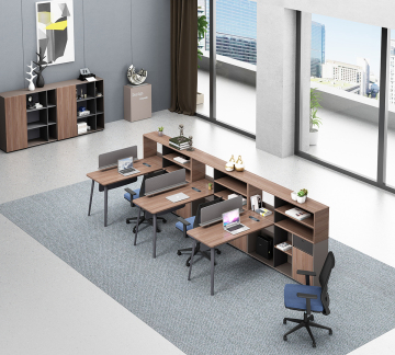 Hot Selling Walnut Wooden Office Table with Storage for Shared Workstations
