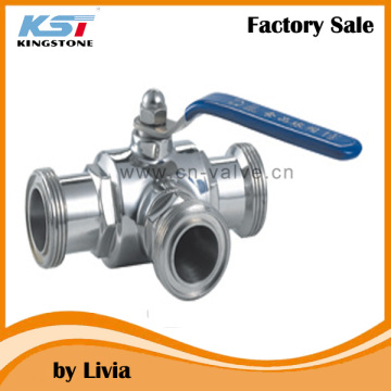 Sanitary Stainless Steel threaded Tee with straight end Ball Valves