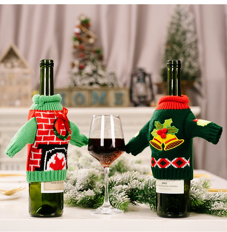 New Product Red Wine Bottle Bag Christmas Decoration Christmas Knitted Clothes Wine Set Table Setting Supplies