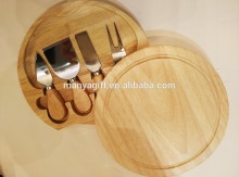 Roudn Wooden Bamboo Cheese Board with drip groove and knives