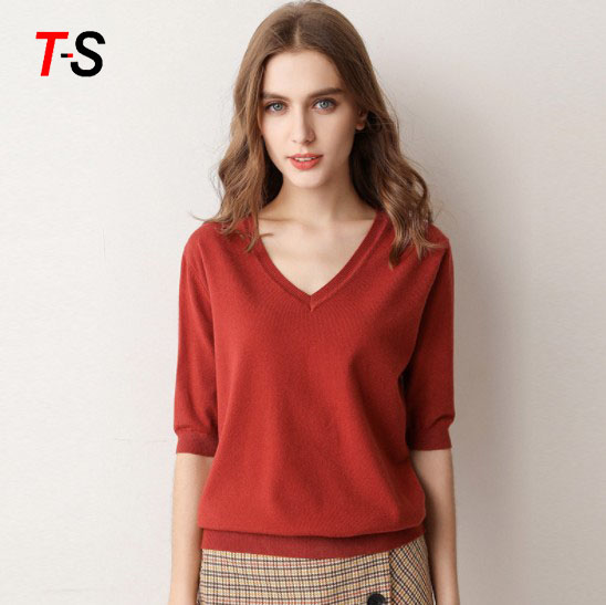 Crazy big discount!! Four seasons half-sleeve wool sweater women thin base shirt casual loose pullover sweater