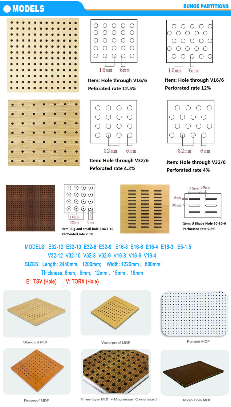 MDF Board Sound Proofing Material Perforated Wooden Timber Acoustic Wall Panels