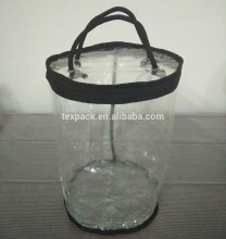 Clear PVC plastic linen cylinder packaging bag with handles