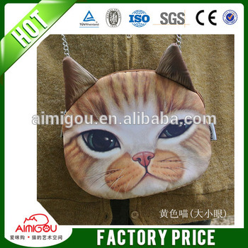 High quality manufacturer wholesale cheap cat face soft fabric fashion handbag with cat face